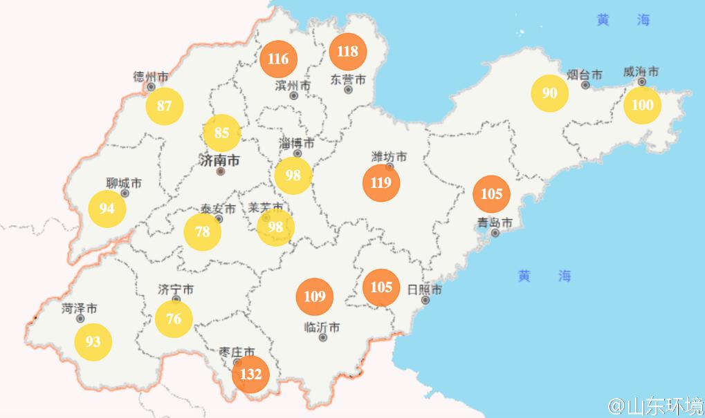 山東省十七市環(huán)境空氣AQI指數(shù)