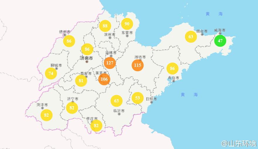 山東省十七市環(huán)境空氣AQI指數(shù)