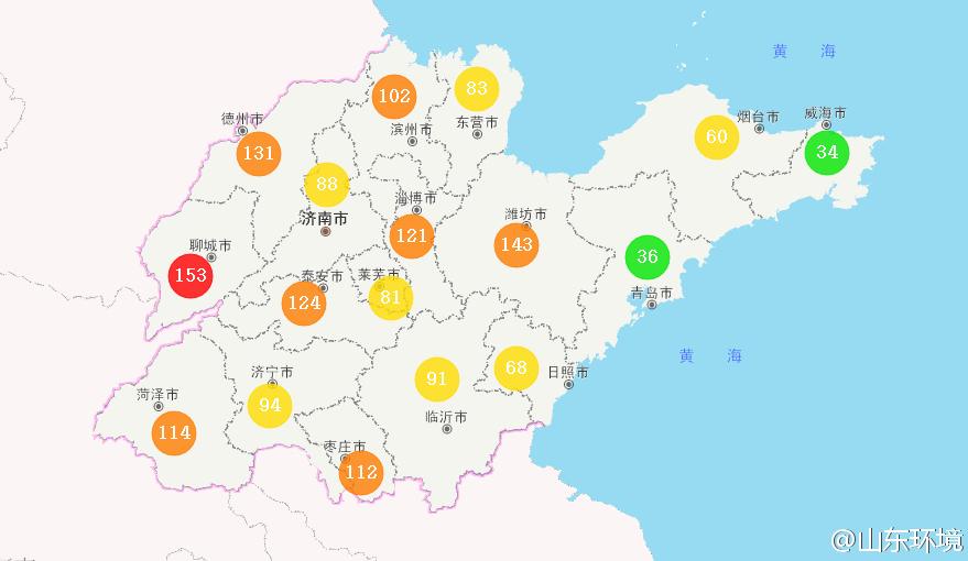 山東省十七市環(huán)境空氣AQI指數(shù)