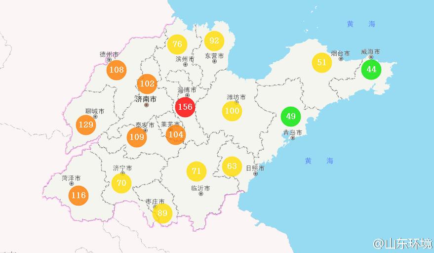 山東省十七市環(huán)境空氣AQI指數(shù)