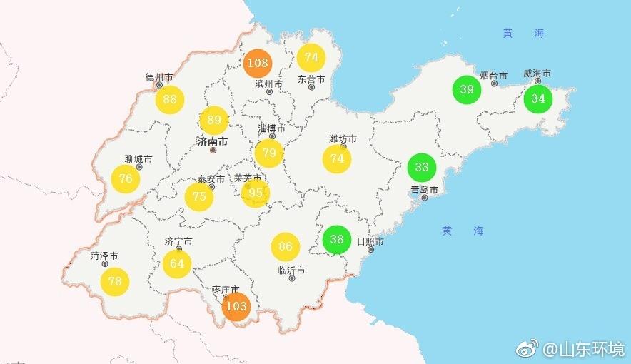 山東省十七市環(huán)境空氣AQI指數(shù)